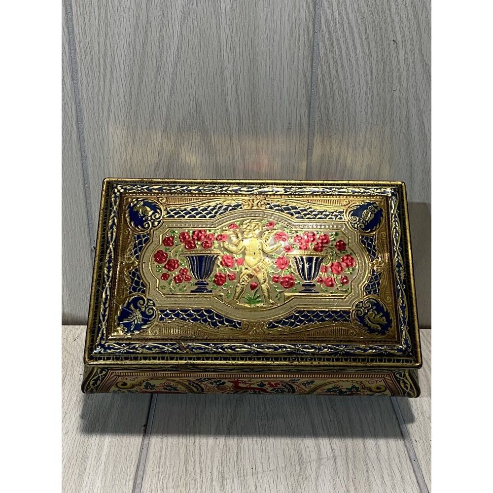 Hinged Tin Box Case Scott & Sons Company Made in England Trinket Vintage